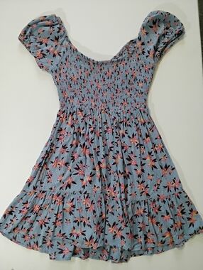 Angie Puff Sleeve Mini Dress Womens Small Blue Maroon‎ Floral Cottagecore Boho